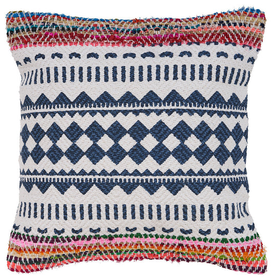 18" X 18" Blue White Red And Yellow 100% Cotton Striped Zippered Pillow 6.0" (L) x 18.0" (W) x 18.0" (H) FurniFindUSA
