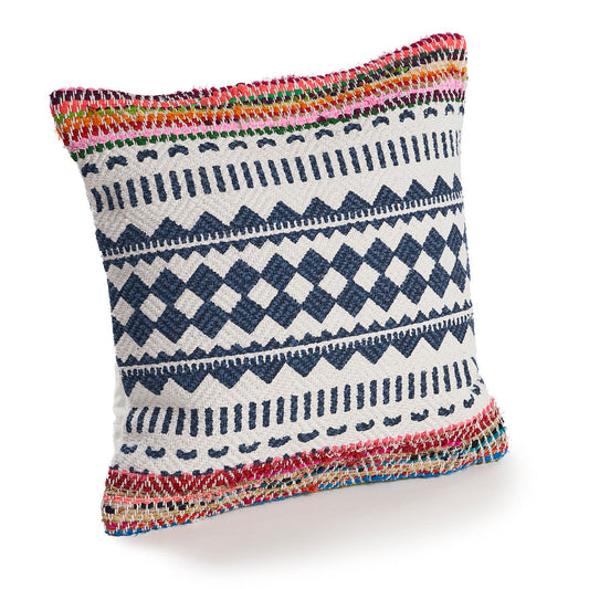18" X 18" Blue White Red And Yellow 100% Cotton Striped Zippered Pillow 6.0" (L) x 18.0" (W) x 18.0" (H) FurniFindUSA