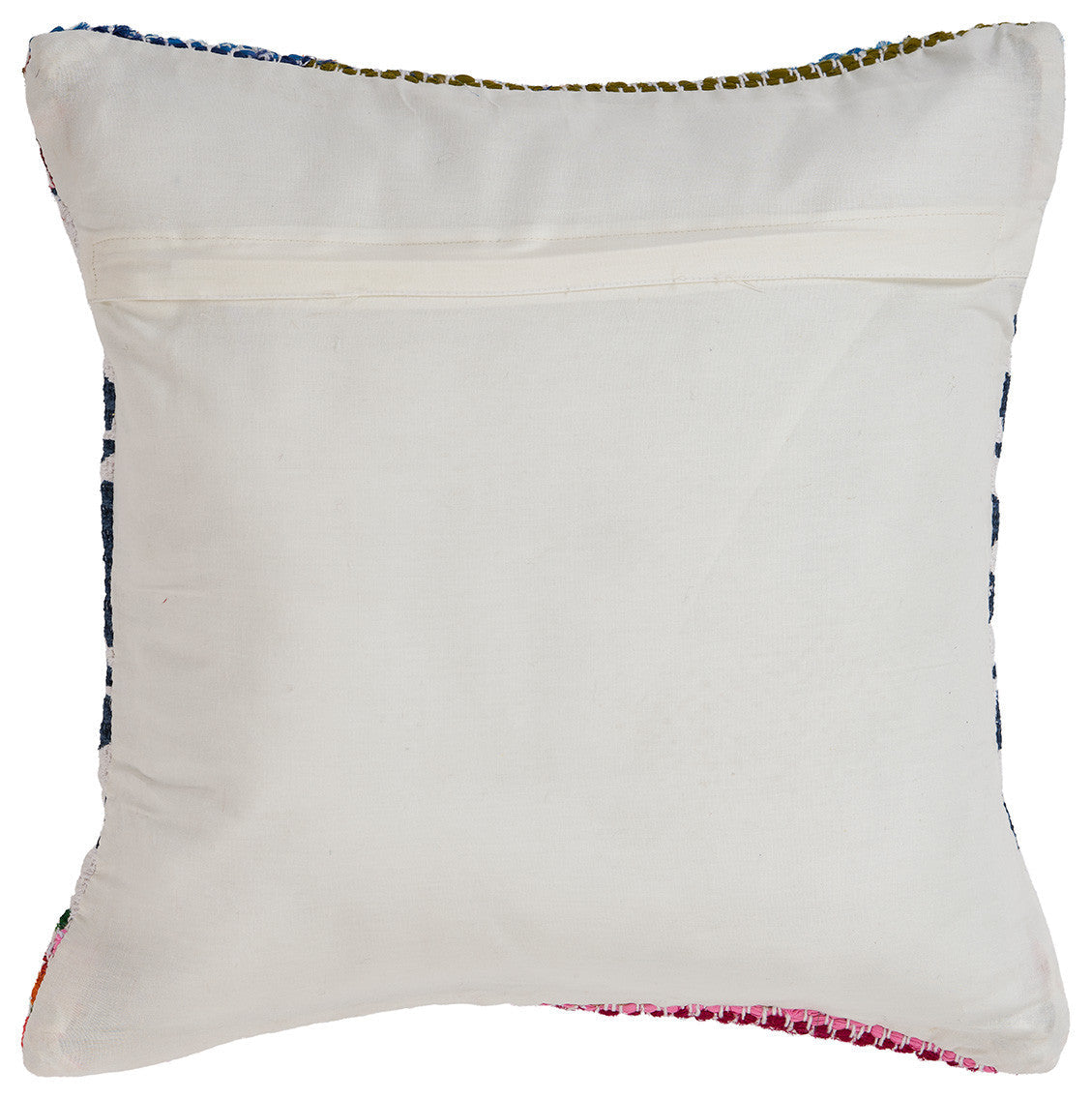 18" X 18" Blue White Red And Yellow 100% Cotton Striped Zippered Pillow 6.0" (L) x 18.0" (W) x 18.0" (H) FurniFindUSA