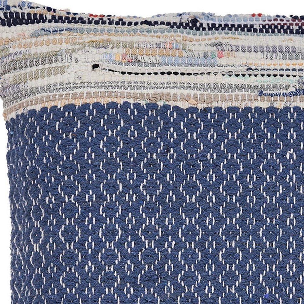 18" X 18" Blue White Red And Yellow 100% Cotton Striped Zippered Pillow — view 4