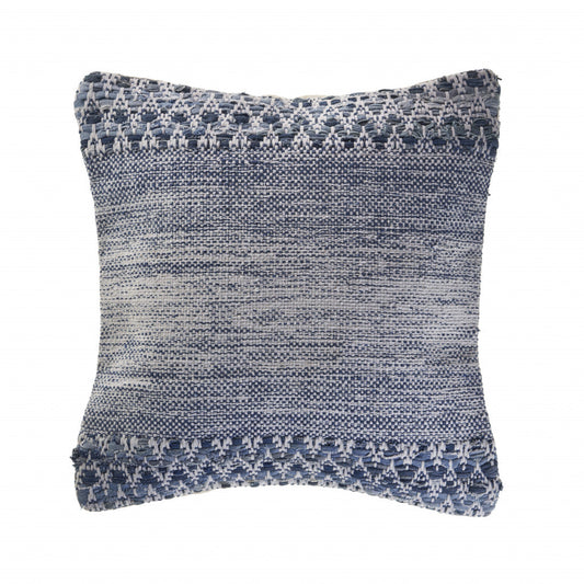 20" X 20" Blue And Ivory 100% Cotton Chevron Zippered Pillow FurniFindUSA