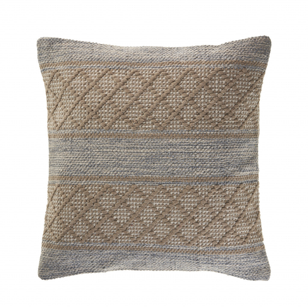 20" X 20" Beige And Grayish Blue 100% Cotton Geometric Zippered Pillow FurniFindUSA