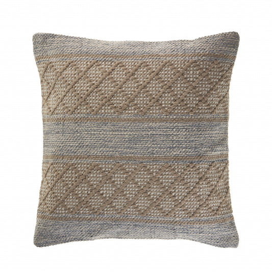 20" X 20" Beige And Grayish Blue 100% Cotton Geometric Zippered Pillow FurniFindUSA
