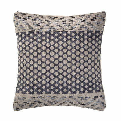 20" X 20" Denim Blue And Ivory 100% Cotton Chevron Zippered Pillow FurniFindUSA