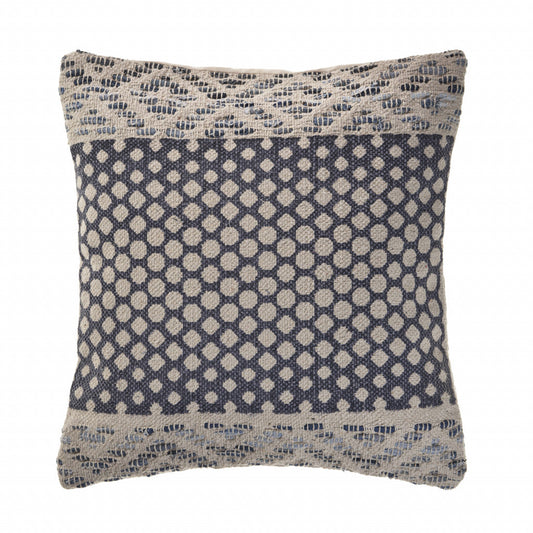 20" X 20" Denim Blue And Ivory 100% Cotton Chevron Zippered Pillow FurniFindUSA