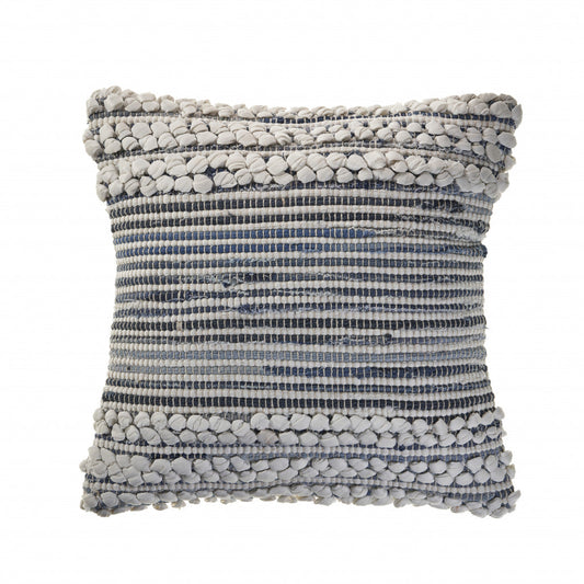 18" X 18" Blue And Ivory 100% Cotton Geometric Zippered Pillow FurniFindUSA