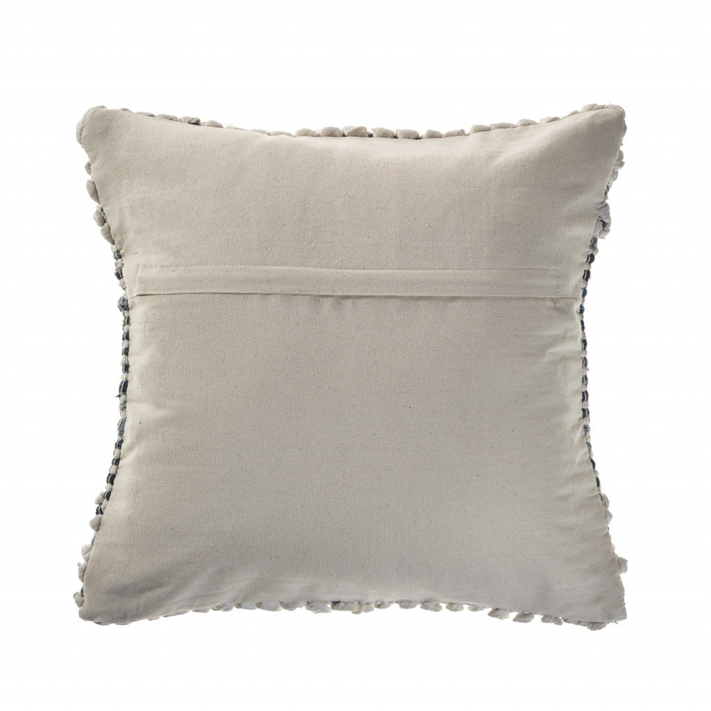 18" X 18" Blue And Ivory 100% Cotton Geometric Zippered Pillow FurniFindUSA