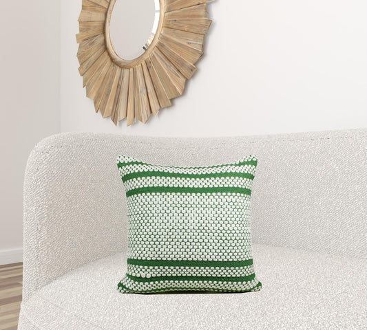 20" X 20" Jade Green And White 100% Cotton Geometric Zippered Pillow FurniFindUSA