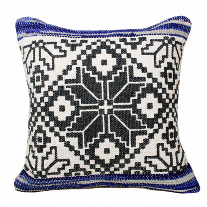20" X 20" Blue Navy Gray And White 100% Cotton Geometric Zippered Pillow FurniFindUSA