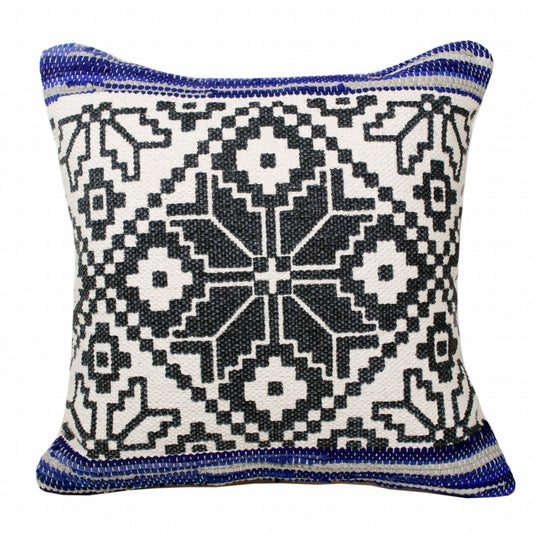 20" X 20" Blue Navy Gray And White 100% Cotton Geometric Zippered Pillow FurniFindUSA
