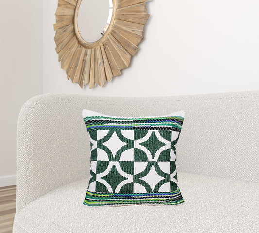 20" Green and White Cotton Throw Pillow FurniFindUSA