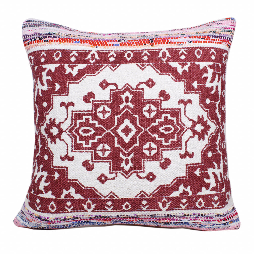 20" X 20" Red White Purple And Pink 100% Cotton Geometric Zippered Pillow 4.0" (L) x 20.0" (W) x 20.0" (H) FurniFindUSA