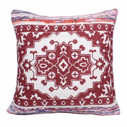 20" X 20" Red White Purple And Pink 100% Cotton Geometric Zippered Pillow 4.0" (L) x 20.0" (W) x 20.0" (H) FurniFindUSA