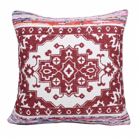 20" X 20" Red White Purple And Pink 100% Cotton Geometric Zippered Pillow 4.0" (L) x 20.0" (W) x 20.0" (H) FurniFindUSA