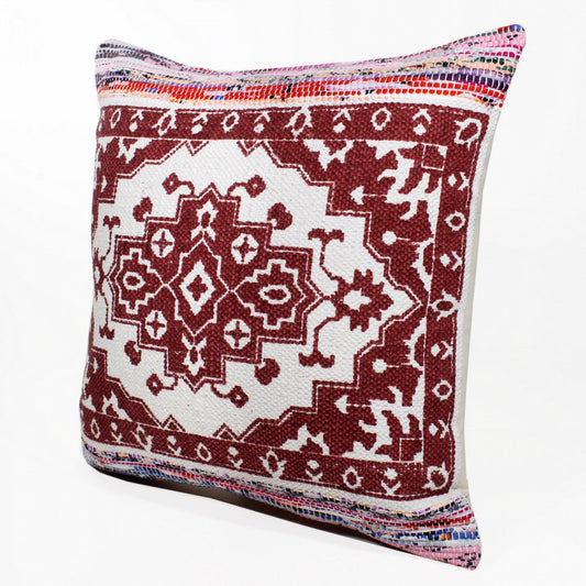 20" X 20" Red White Purple And Pink 100% Cotton Geometric Zippered Pillow 4.0" (L) x 20.0" (W) x 20.0" (H) FurniFindUSA
