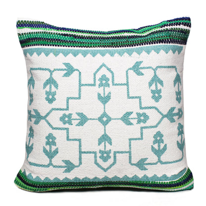 20" X 20" Green White And Blue 100% Cotton Geometric Zippered Pillow FurniFindUSA