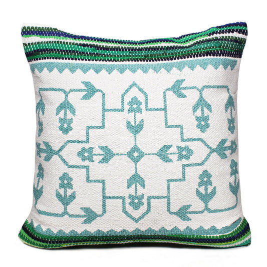 20" X 20" Green White And Blue 100% Cotton Geometric Zippered Pillow FurniFindUSA