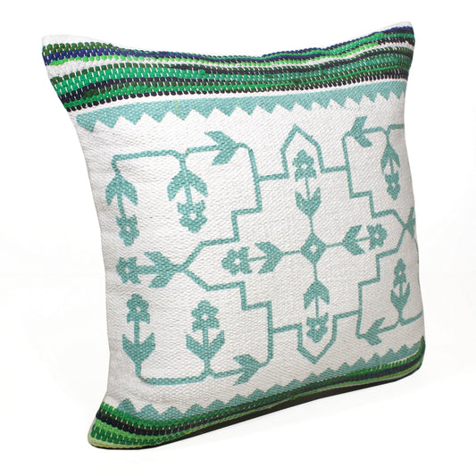 20" X 20" Green White And Blue 100% Cotton Geometric Zippered Pillow FurniFindUSA