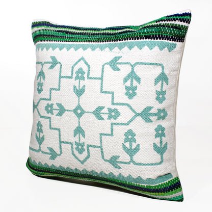 20" X 20" Green White And Blue 100% Cotton Geometric Zippered Pillow FurniFindUSA