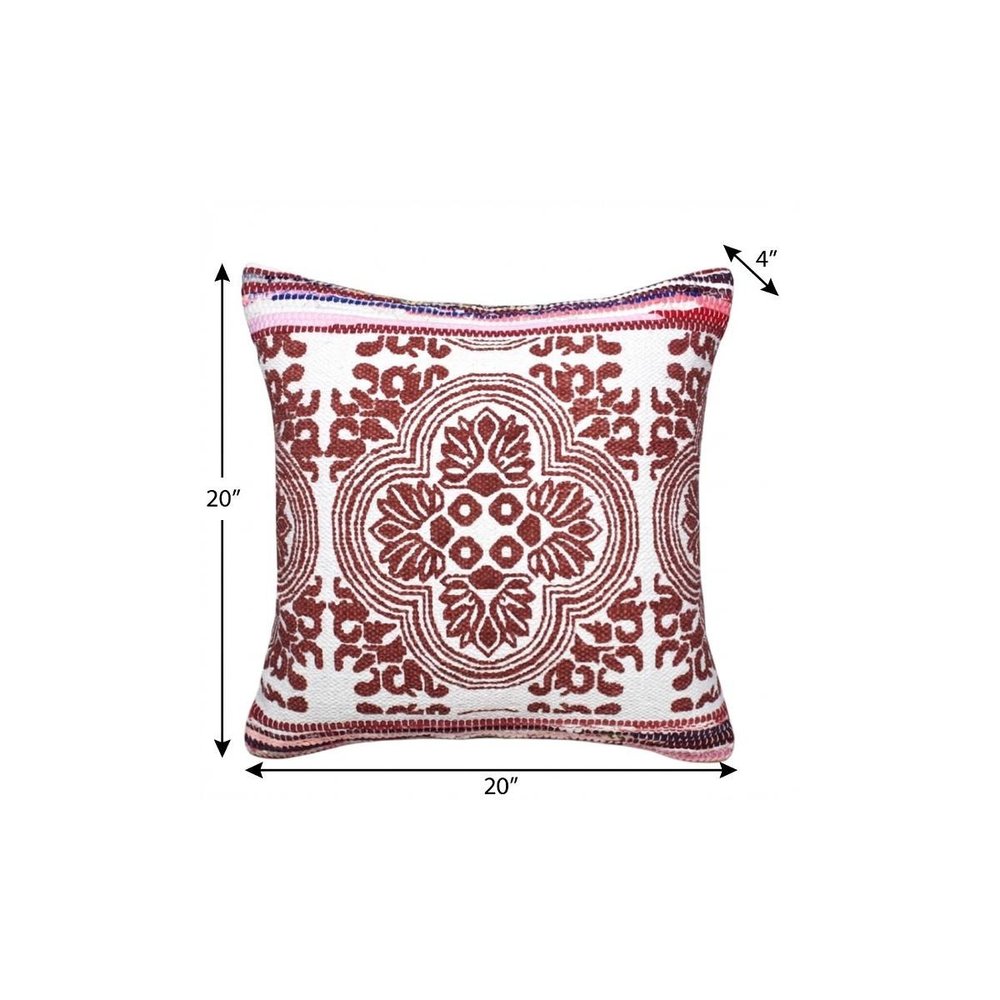 20" X 20" Red White Purple And Pink 100% Cotton Geometric Zippered Pillow — view 7