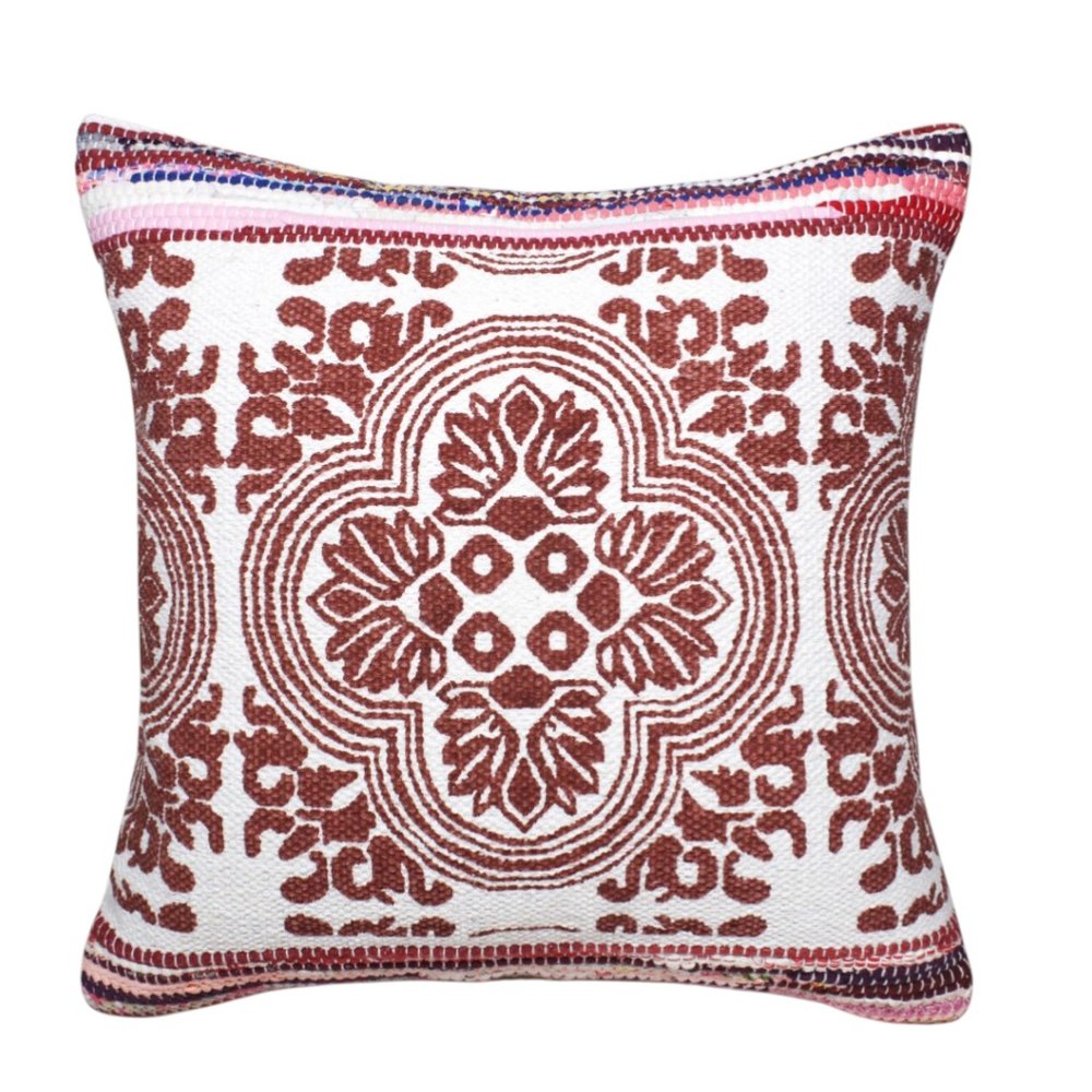 20" X 20" Red White Purple And Pink 100% Cotton Geometric Zippered Pillow — view 4