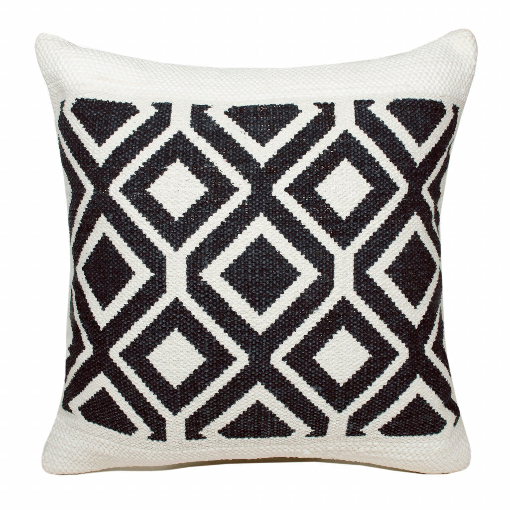 20" X 20" Deep Navy And White 100% Cotton Geometric Zippered Pillow FurniFindUSA