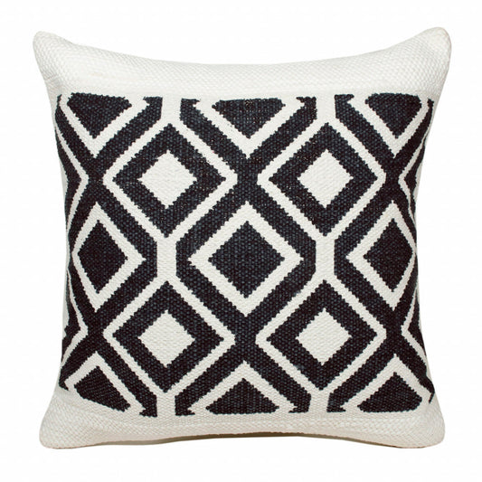 20" X 20" Deep Navy And White 100% Cotton Geometric Zippered Pillow FurniFindUSA