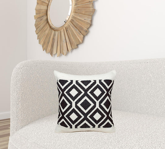 20" X 20" Deep Navy And White 100% Cotton Geometric Zippered Pillow FurniFindUSA