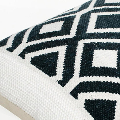 20" X 20" Deep Navy And White 100% Cotton Geometric Zippered Pillow HomeRoots