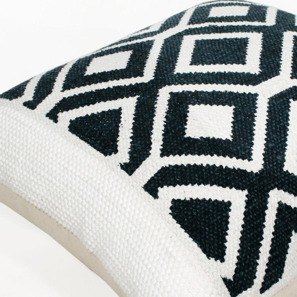 20" X 20" Deep Navy And White 100% Cotton Geometric Zippered Pillow HomeRoots