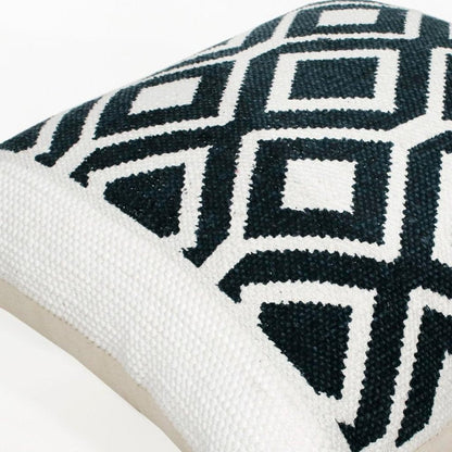20" X 20" Deep Navy And White 100% Cotton Geometric Zippered Pillow HomeRoots