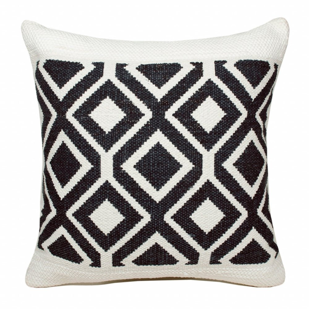 20" X 20" Deep Navy And White 100% Cotton Geometric Zippered Pillow HomeRoots
