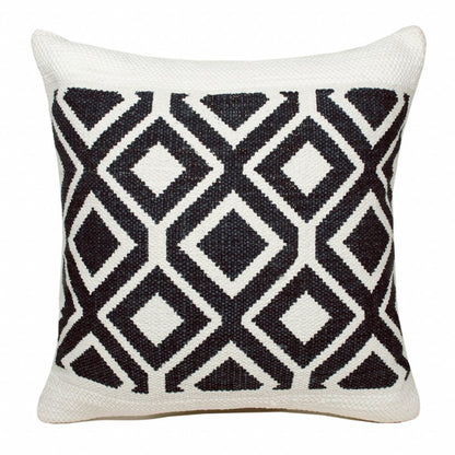 20" X 20" Deep Navy And White 100% Cotton Geometric Zippered Pillow HomeRoots