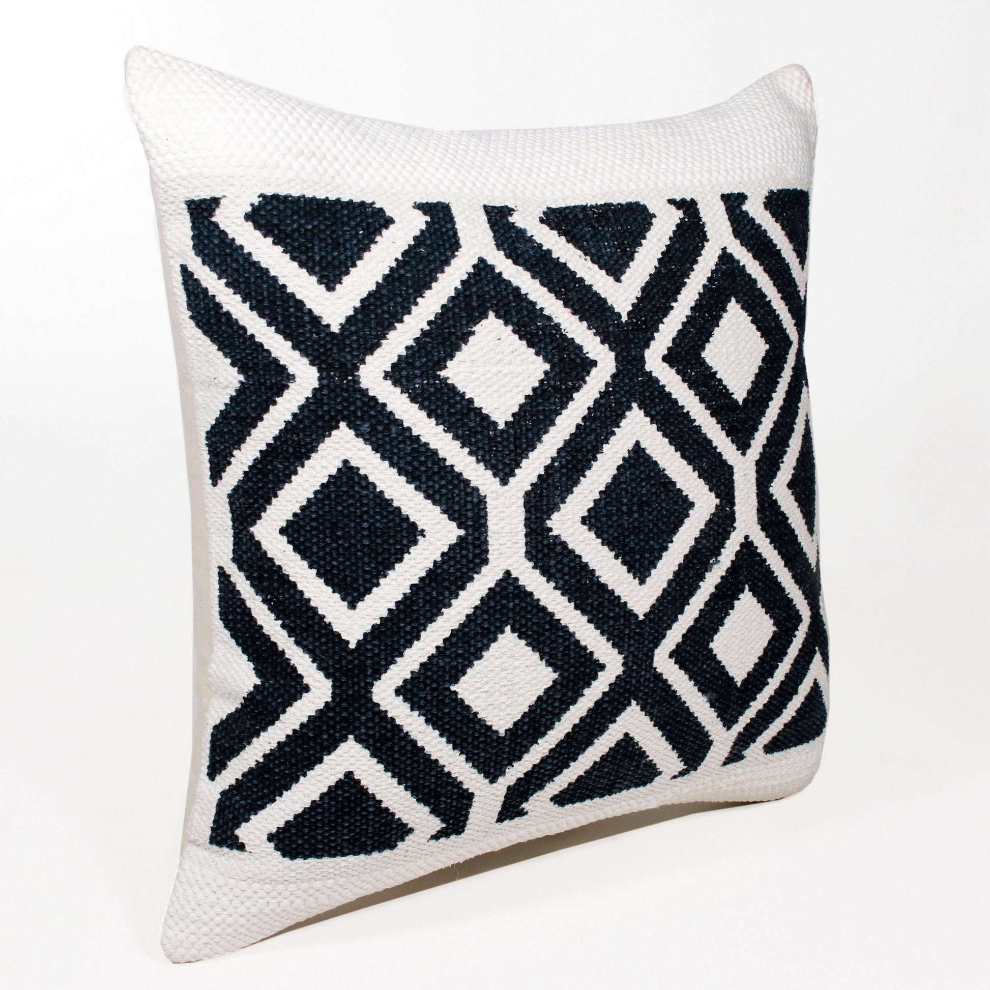 20" X 20" Deep Navy And White 100% Cotton Geometric Zippered Pillow FurniFindUSA