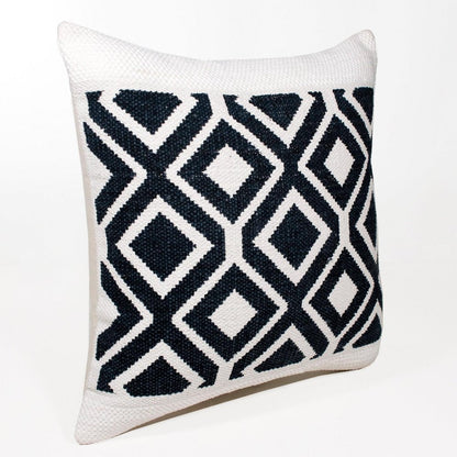 20" X 20" Deep Navy And White 100% Cotton Geometric Zippered Pillow HomeRoots