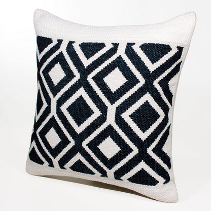 20" X 20" Deep Navy And White 100% Cotton Geometric Zippered Pillow HomeRoots