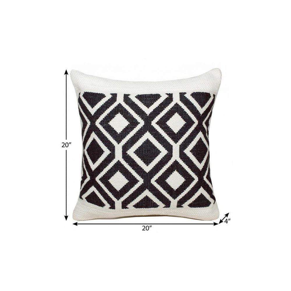 20" X 20" Deep Navy And White 100% Cotton Geometric Zippered Pillow — view 11