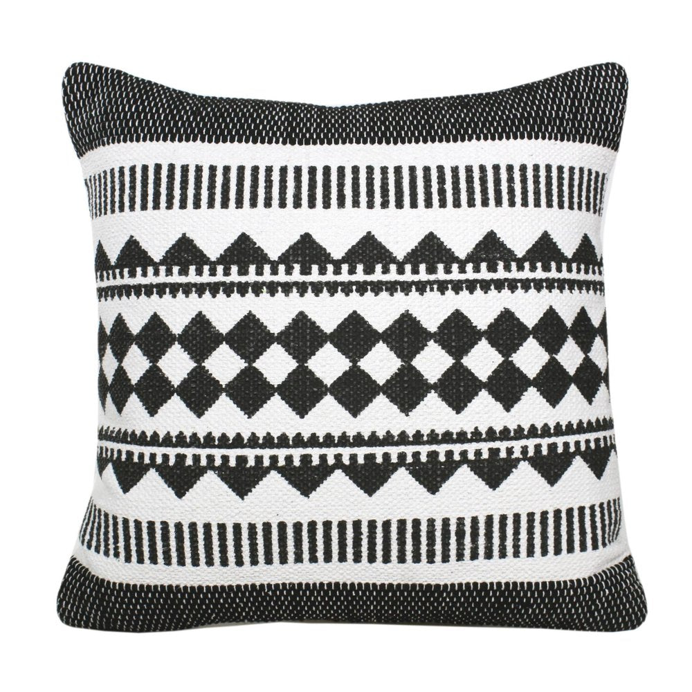 20" Black and White Geometric Cotton Throw Pillow HomeRoots