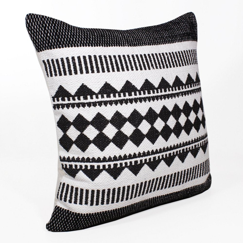 20" Black and White Geometric Cotton Throw Pillow HomeRoots