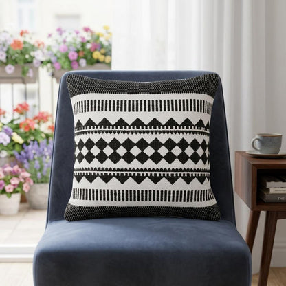 20" Black and White Geometric Cotton Throw Pillow HomeRoots