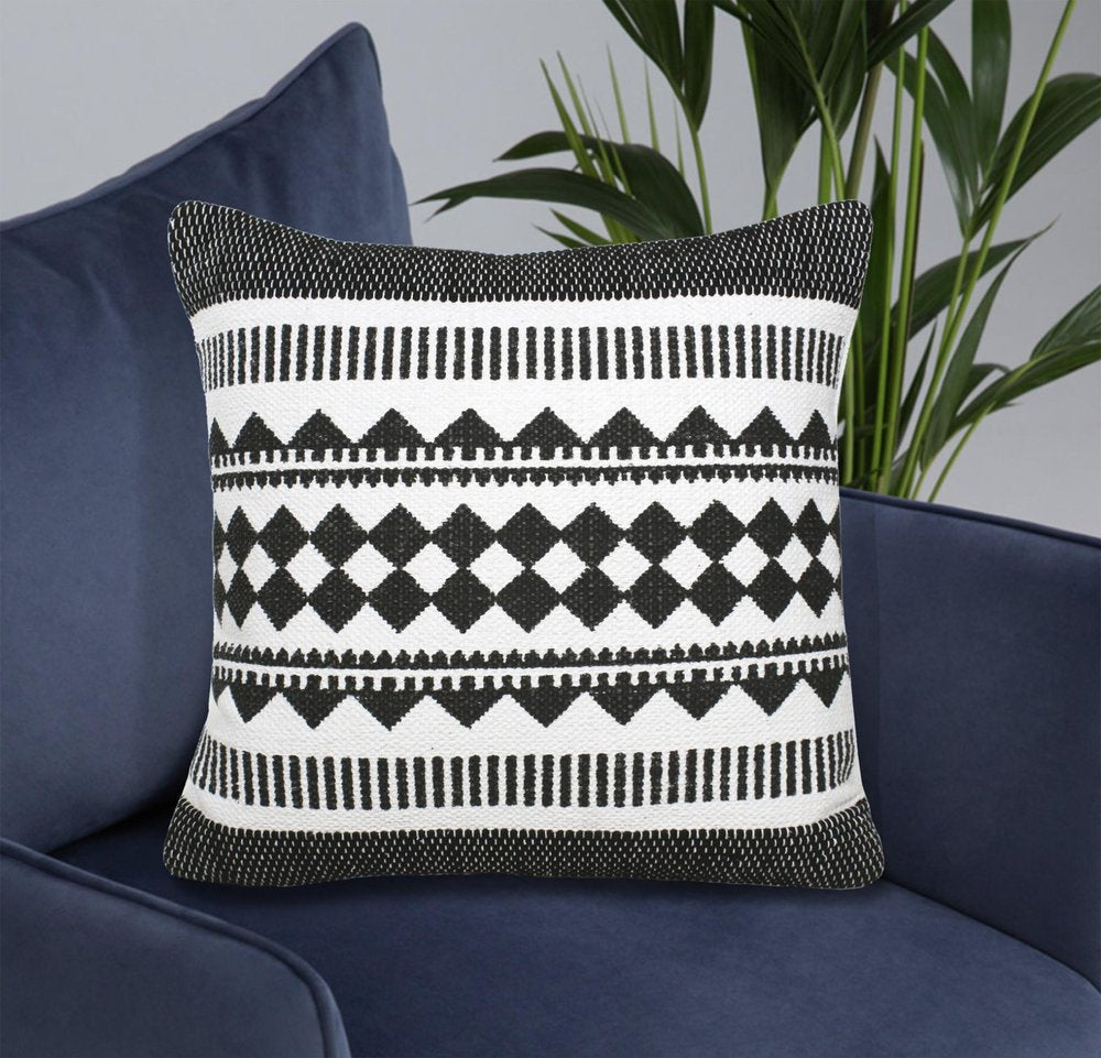 20" Black and White Geometric Cotton Throw Pillow HomeRoots