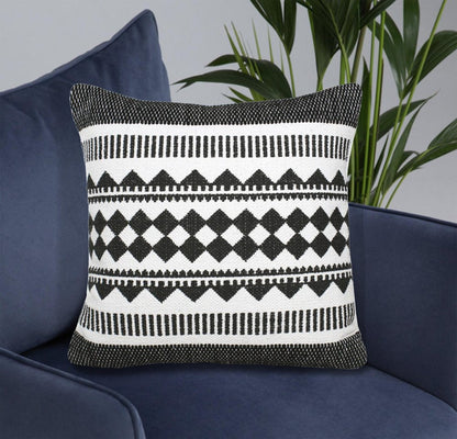 20" Black and White Geometric Cotton Throw Pillow HomeRoots