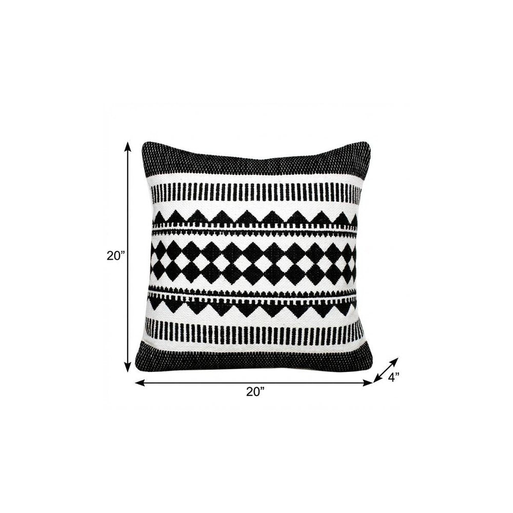 20" Black and White Geometric Cotton Throw Pillow — view 12