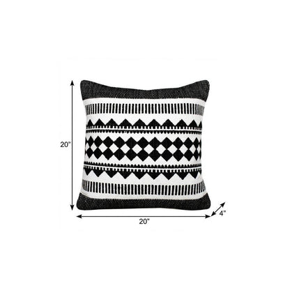 20" Black and White Geometric Cotton Throw Pillow HomeRoots