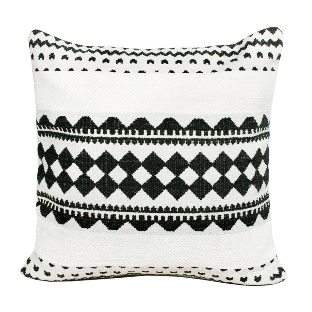 20" X 20" Black And White 100% Cotton Geometric Zippered Pillow — view 5