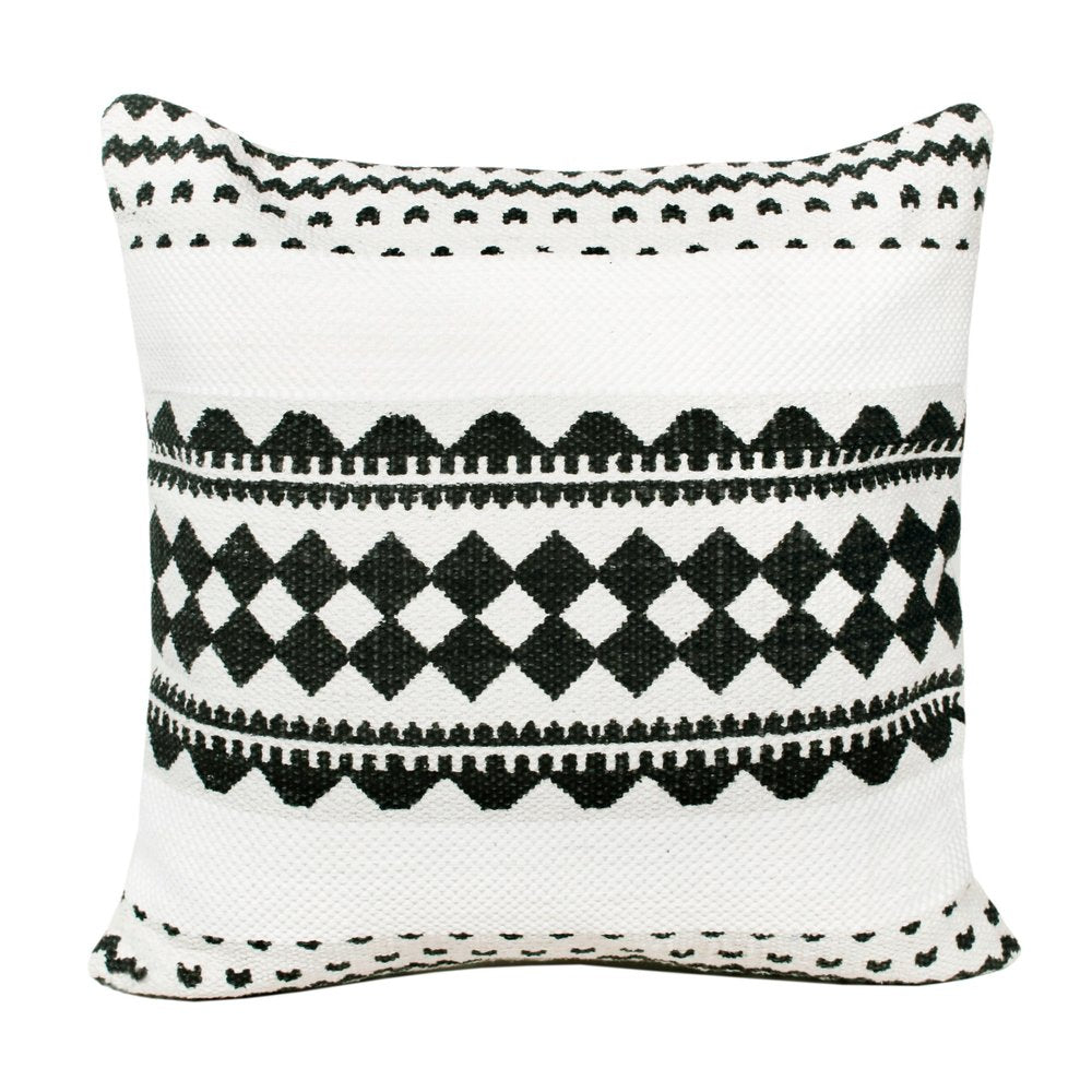 20" X 20" Black And White 100% Cotton Geometric Zippered Pillow HomeRoots