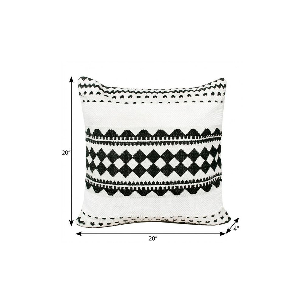 20" X 20" Black And White 100% Cotton Geometric Zippered Pillow — view 9