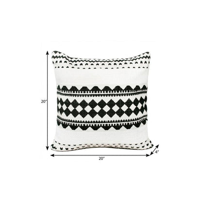 20" X 20" Black And White 100% Cotton Geometric Zippered Pillow HomeRoots