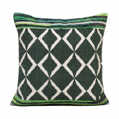 20" X 20" Green Blue And White 100% Cotton Geometric Zippered Pillow FurniFindUSA