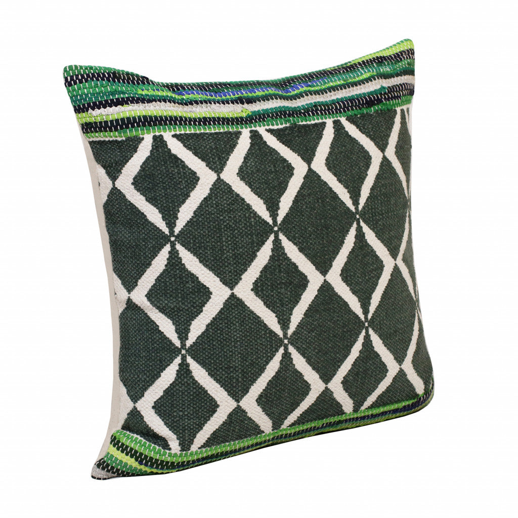 20" X 20" Green Blue And White 100% Cotton Geometric Zippered Pillow FurniFindUSA